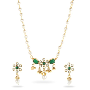 Elegant Women's Jewellery Set with Bead Chain – Necklace, Pendant & Earrings